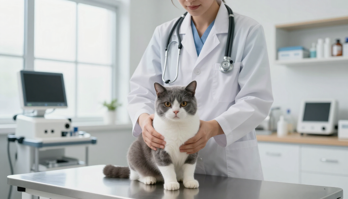 Veterinario revisando un gato