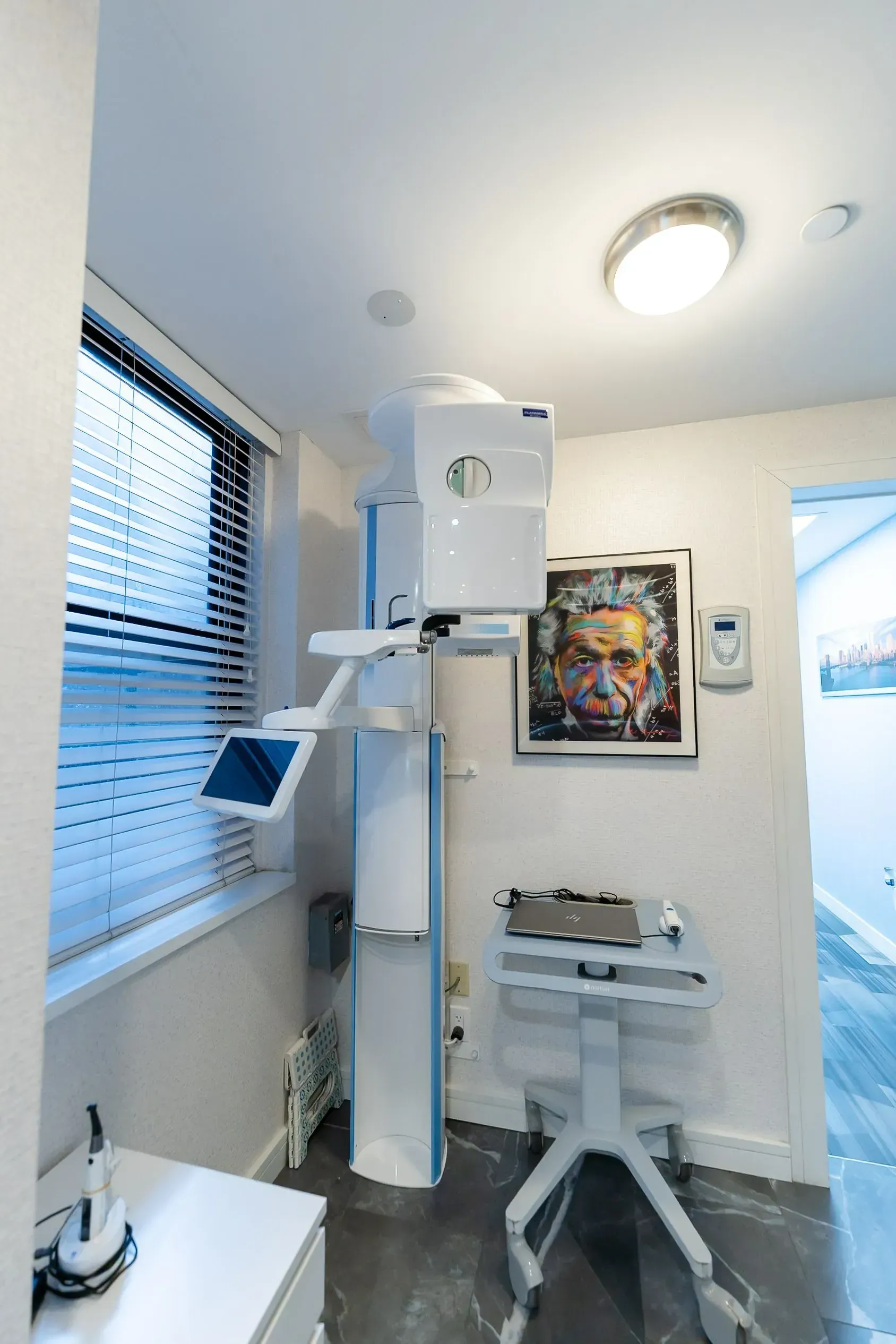 The office’s 3D imaging unit beside a bright window