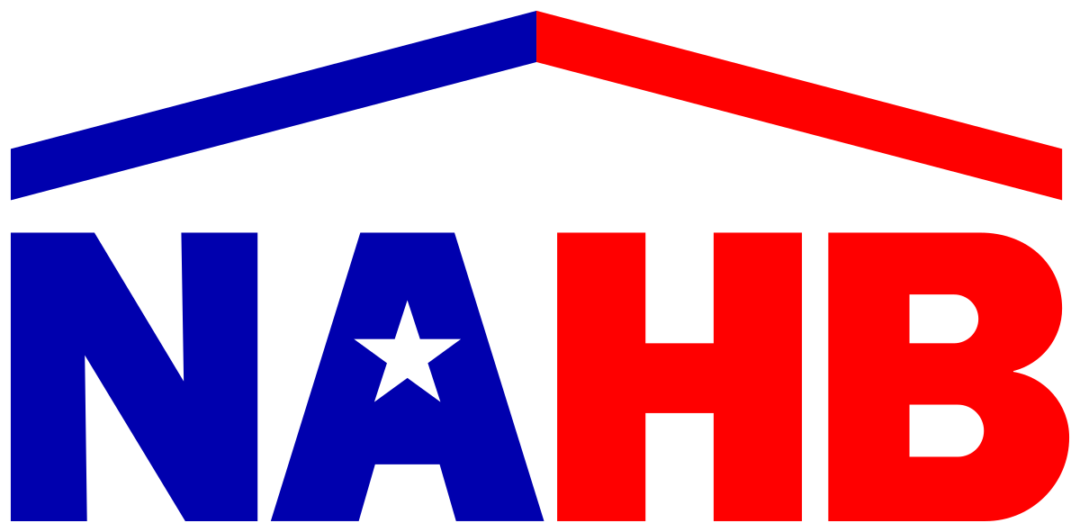 The nahb logo is a red , white and blue house with a star on the roof.