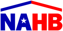 The nahb logo is a red , white and blue house with a star on the roof.