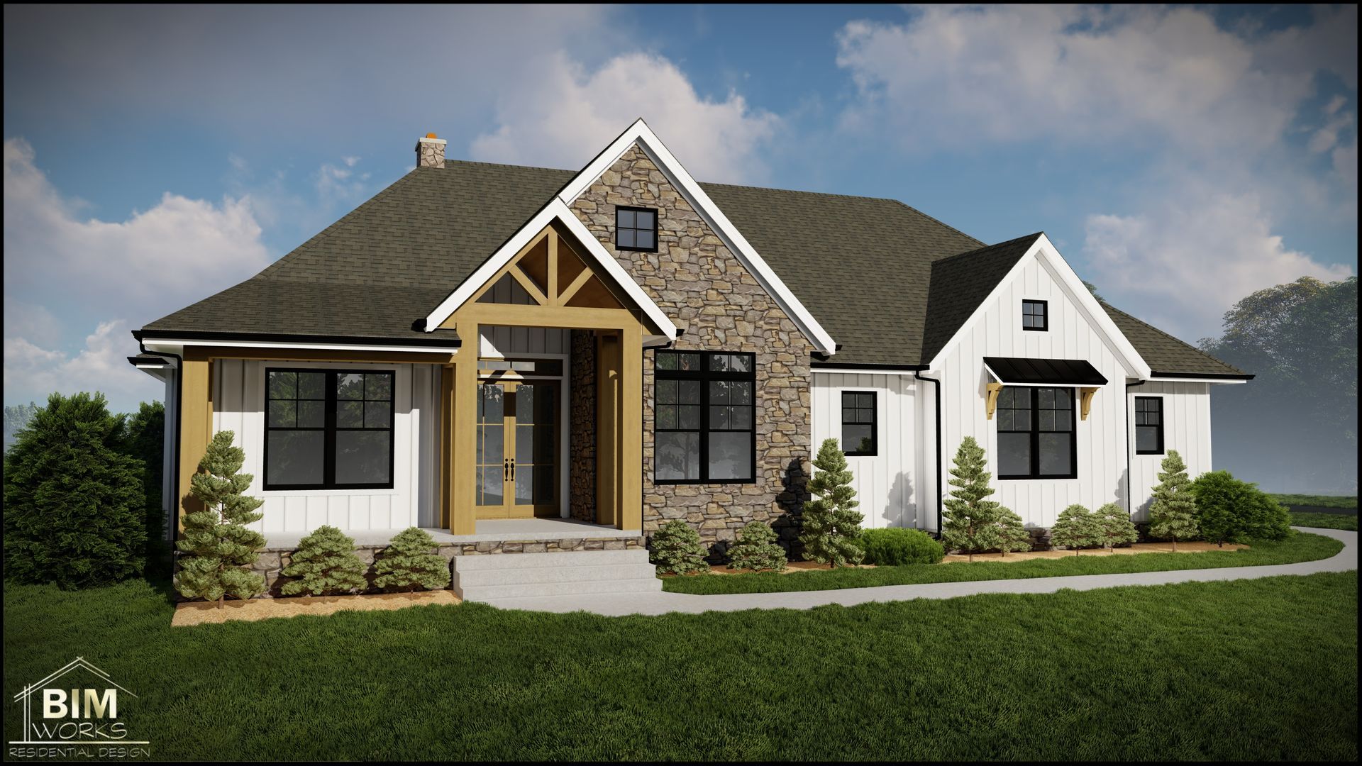 It is a rendering of a house with a lot of windows.