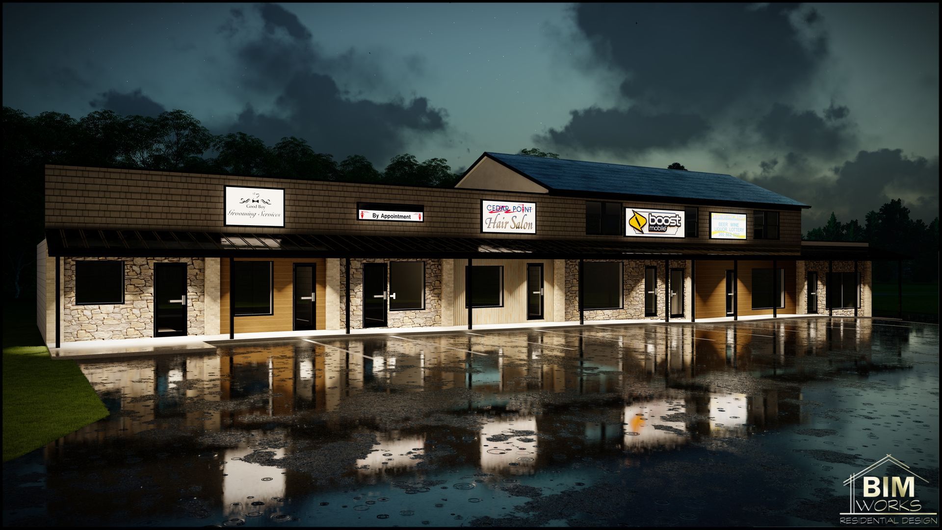A rendering of a retail center.