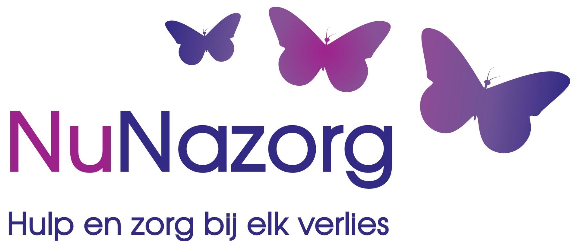 Logo for NuNazorg with butterflies and the text "Hulp en zorg bij elk verlies."