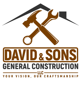 David & Sons General Construction logo with brown tools and roof line