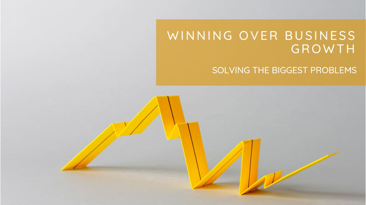 A yellow graph with the words winning over business growth solving the biggest problems