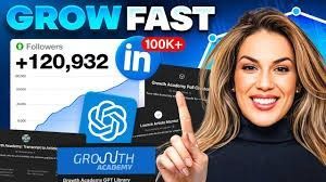 A woman is pointing at a sign that says `` grow fast ''.