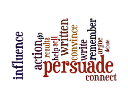 A word cloud with the words influence persuade and connect