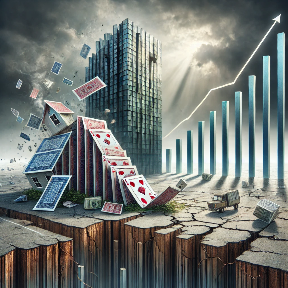 A stack of playing cards stacked on top of each other in front of a building.