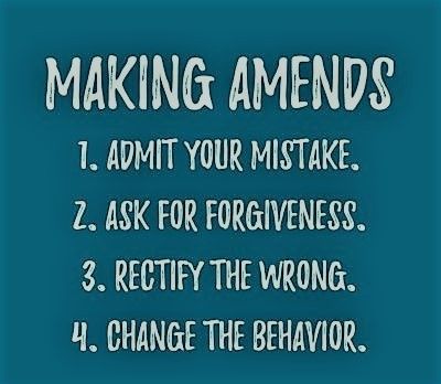 A blue sign that says making amends on it