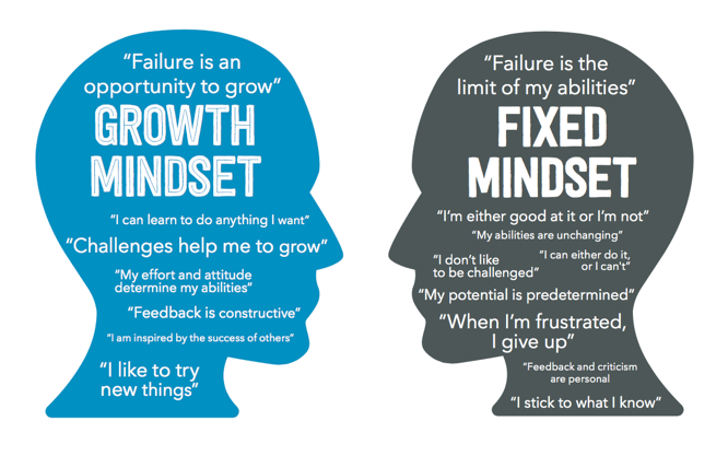 A growth mindset and a fixed mindset poster