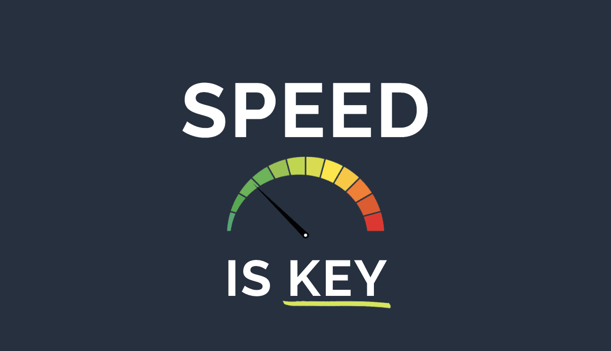A speedometer with the words speed is key below it