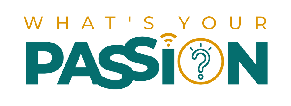 A logo for what 's your passion with a question mark