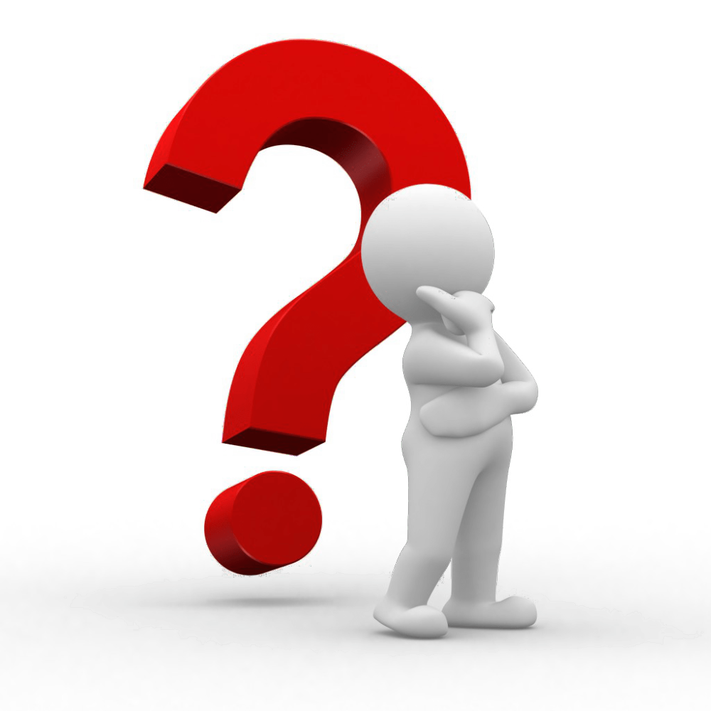 A 3d man standing next to a red question mark
