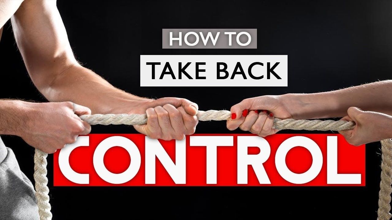 Two people are pulling a rope in front of a sign that says `` how to take back control ''.