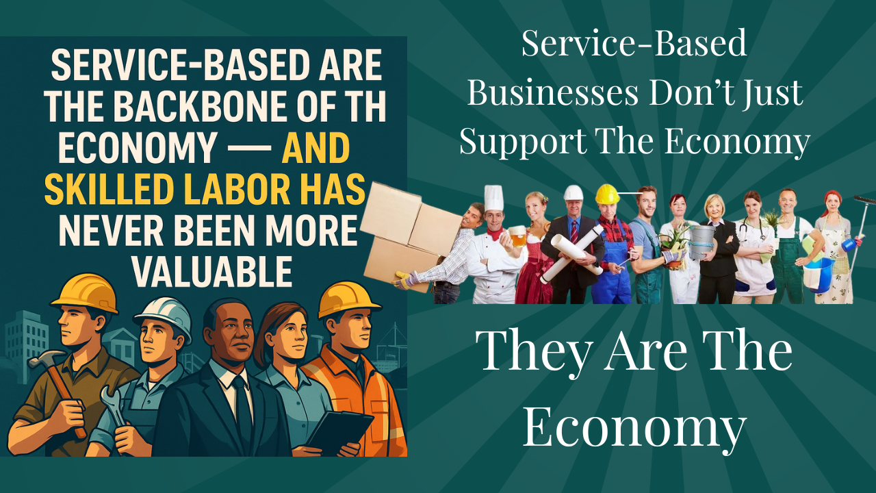 Graphic: Service industry workers and text emphasizing their importance to the economy.