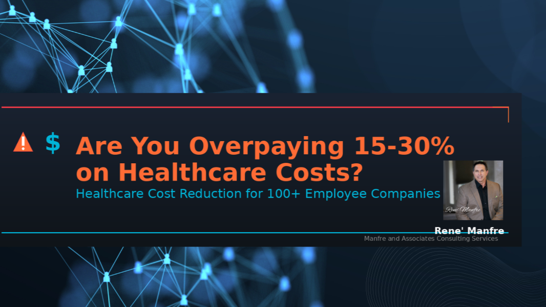 A promotional graphic for healthcare cost reduction services featuring text asking,