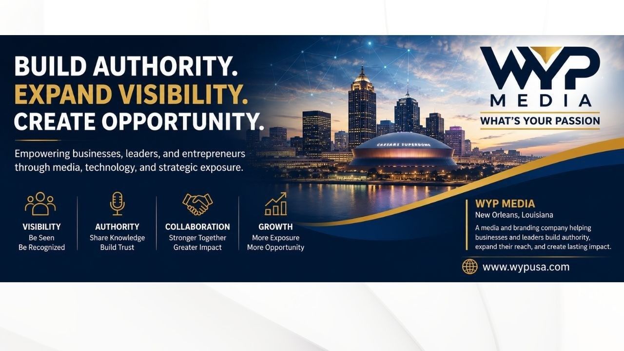 WVP Media ad with city skyline, “Build Authority. Expand Visibility. Create Opportunity.” and service icons