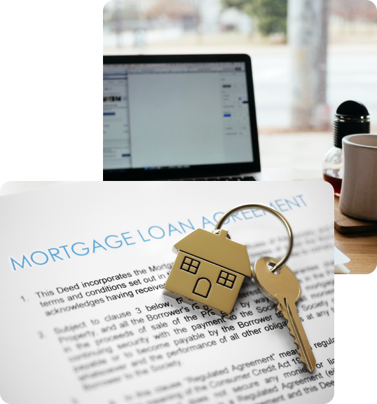 A mortgage loan agreement with a key on top of it