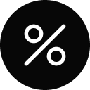 A black circle with a white percent sign inside of it.