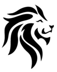 Black stylized lion head logo on a white background Black stylized lion head logo on a white background