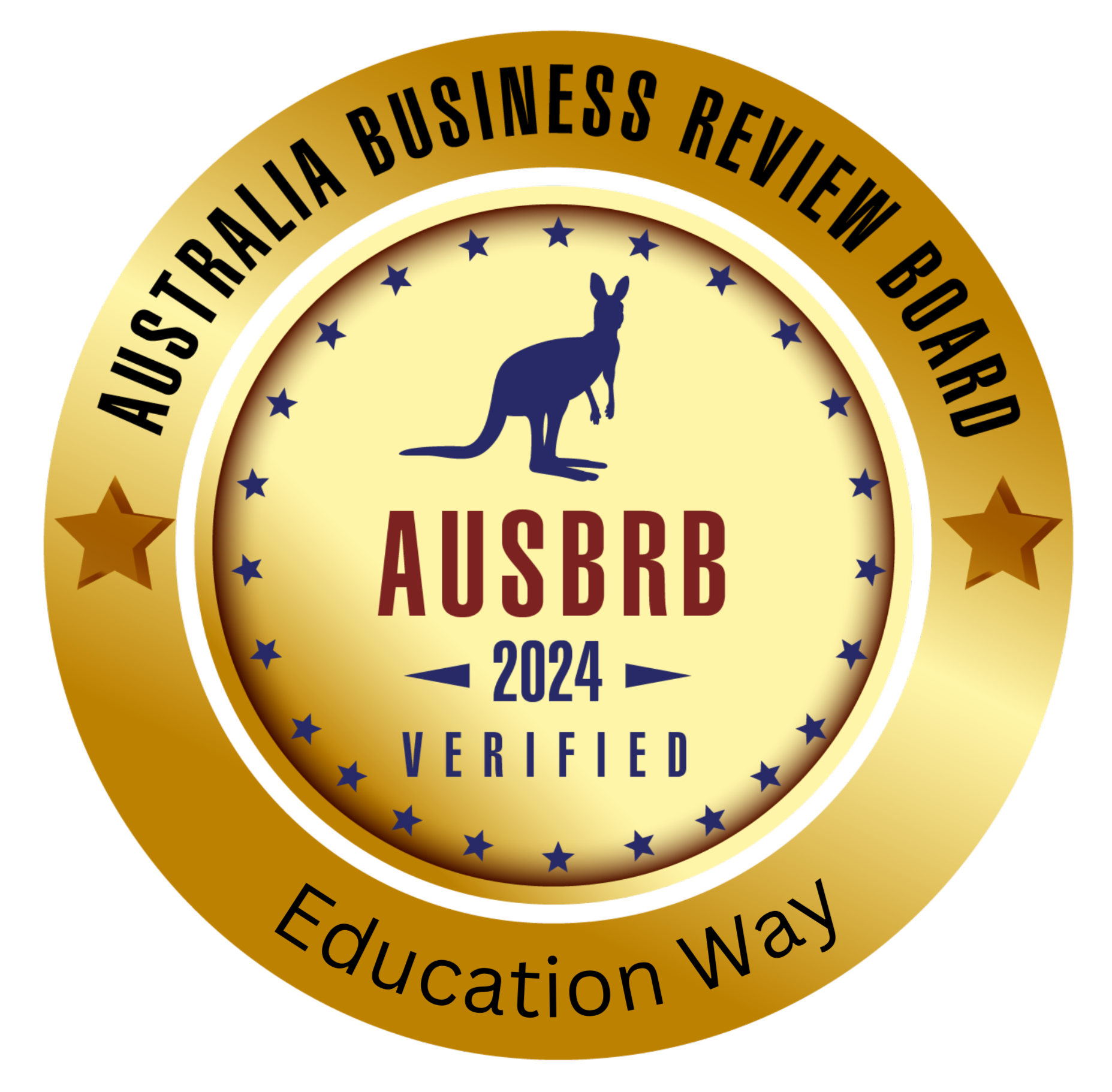 Logotipo dourado da AusBRB com silhueta de canguru, estrelas e o texto