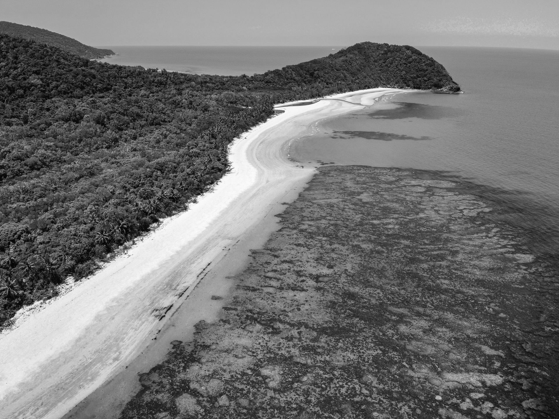 Ilha com praia de areia branca, árvores verdejantes e água turquesa.