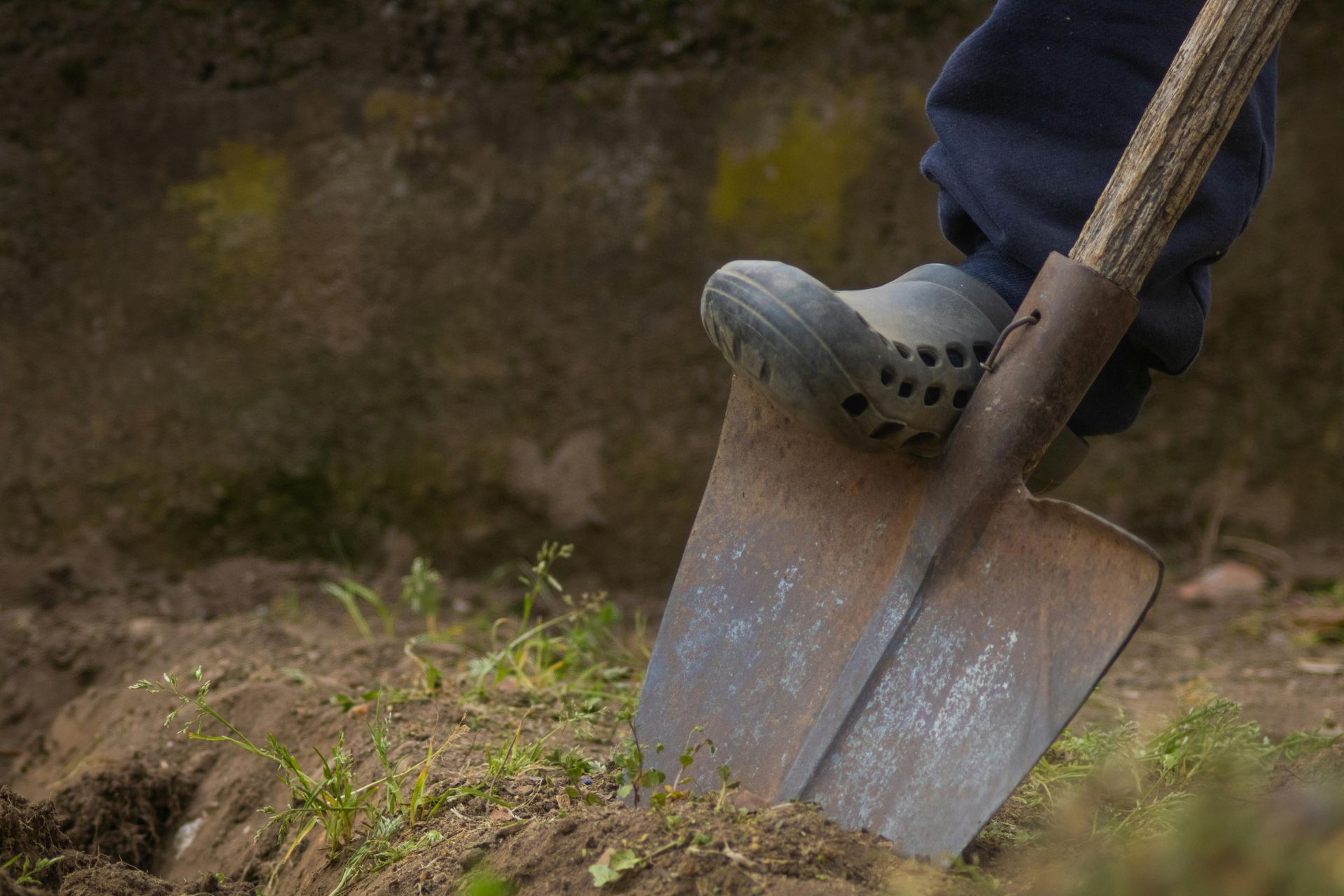 Collecting a soil sample.