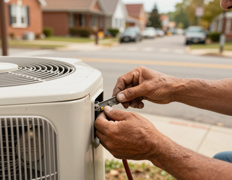 Licensed HVAC technician from Maverick Ambitions HVAC performing residential service in Newark, NJ.