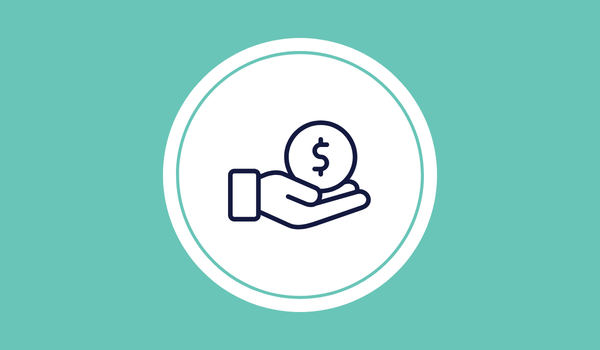 White line icon of a person exercising on a teal background inside a circle
