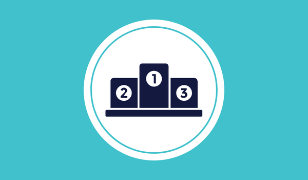 Podium winners icon in navy and white on teal background