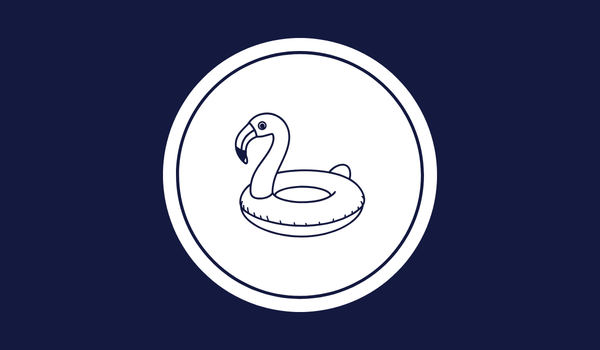 White sauna icon inside a circle on a teal background, showing a seated person with steam lines.