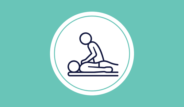 White CPR rescue icon on a dark blue background inside a circle
