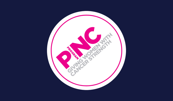Pink and white PINC Cancer Challenge logo on a dark blue background