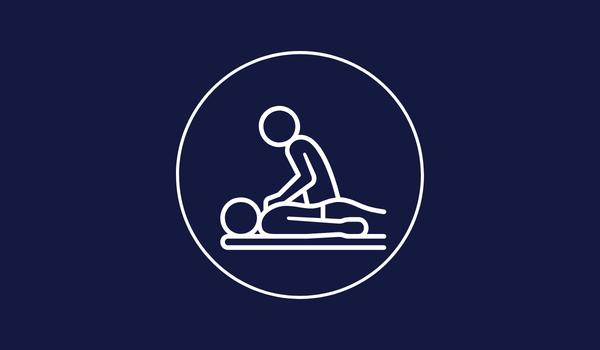 White CPR rescue icon on a dark blue background inside a circle
