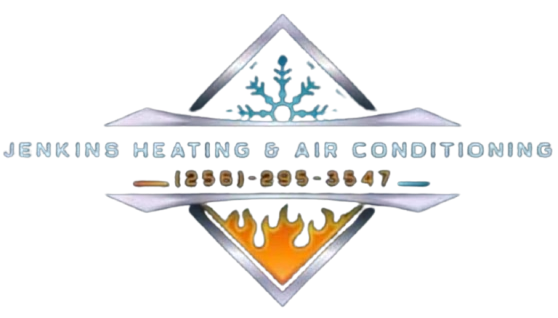 Jenkins Heating & Air Conditioning logo with blue snowflake and orange flame in diamond shape