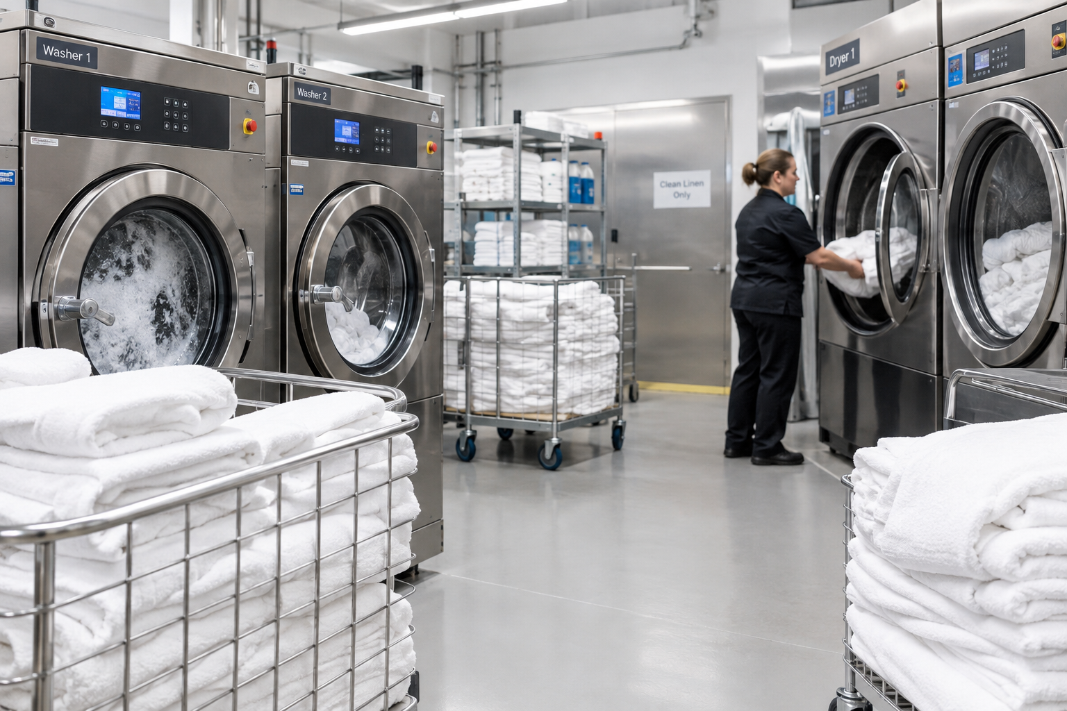 Industrial towel washing machines and dryers