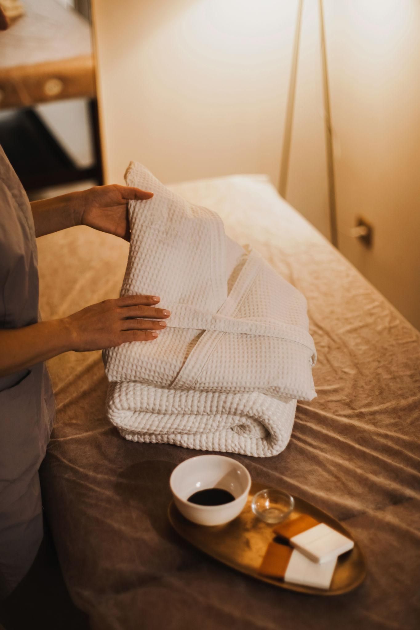 Spa Treatment Room Waffle Robe and towel