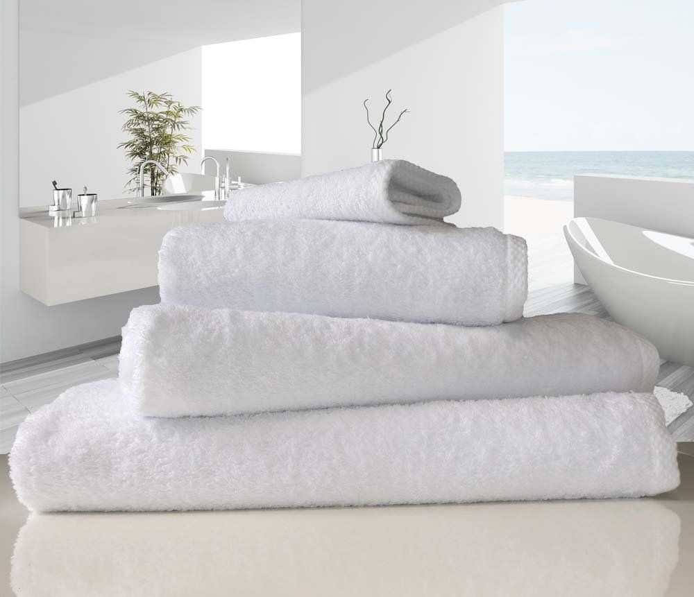 Bale of White Organic Towels in a Bathroom