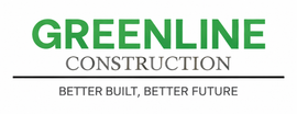 Greenline Construction logo with green text and the tagline “Better Built, Better Future”