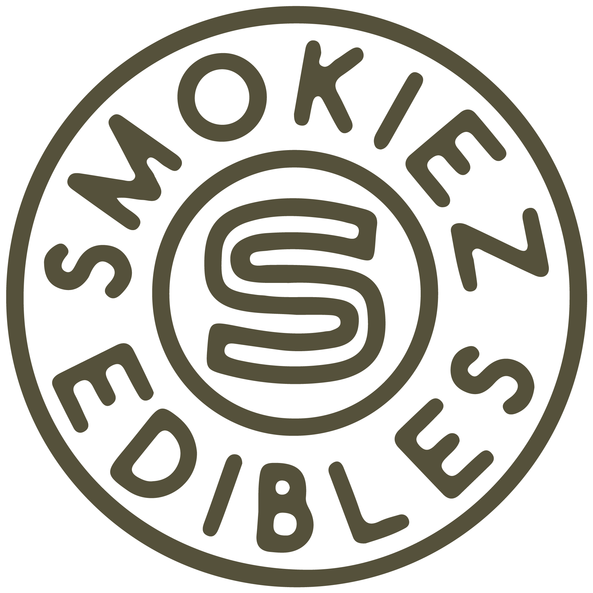 Smokiez Edibles logo, brown circle with 