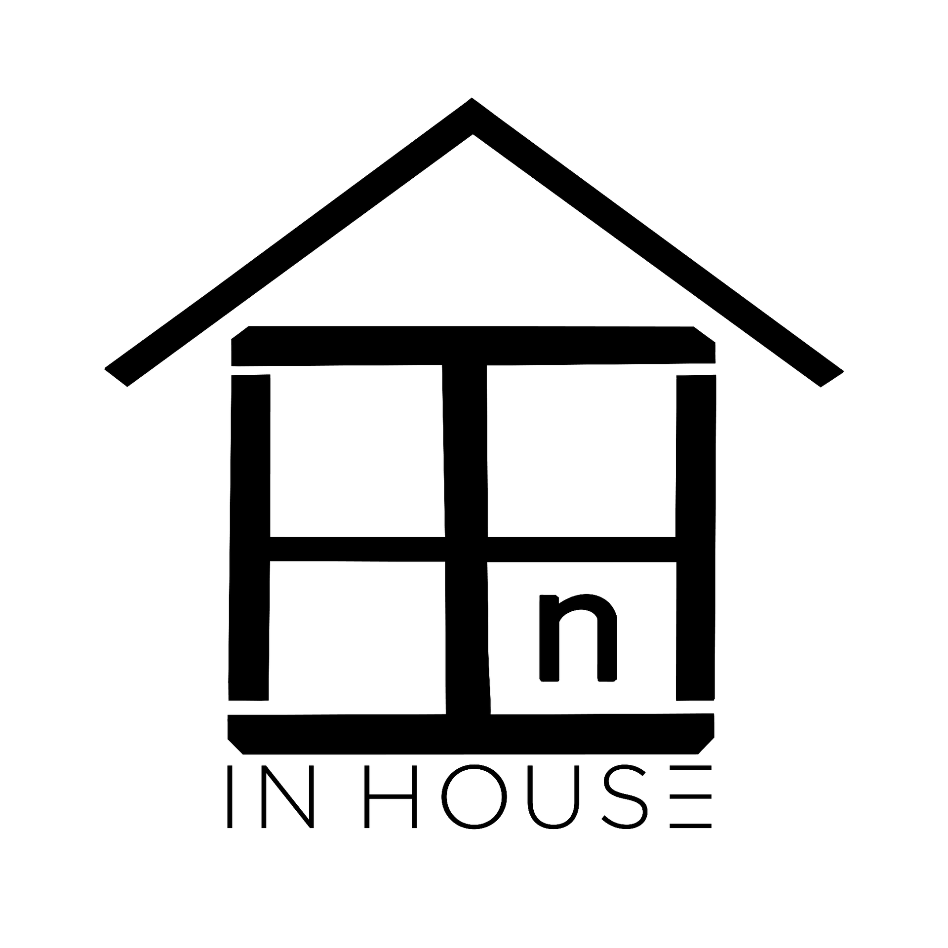 Black and white logo: House shape with a window containing the letter