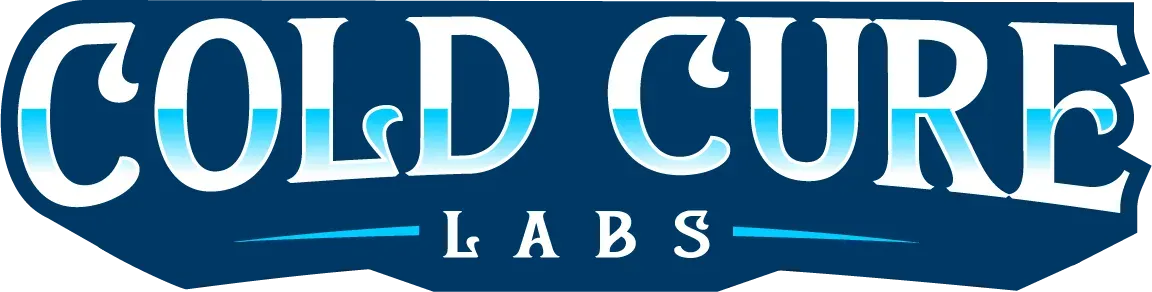 Logo for Cold Cure Labs, white text on a dark blue background. The words