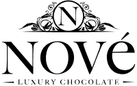 Logo for Nové Luxury Chocolate, featuring an ornate design with the letter 