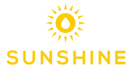 Yellow sun logo with a water droplet in the center, and the word