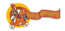 A logo for el super burrito with a cartoon donkey
