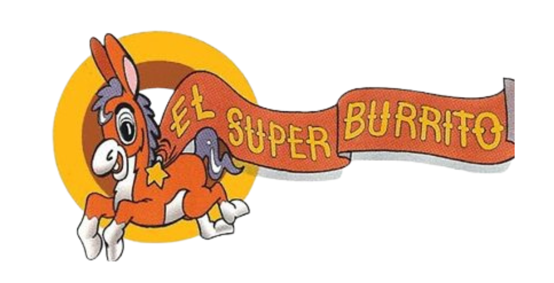 A logo for el super burrito with a donkey on it