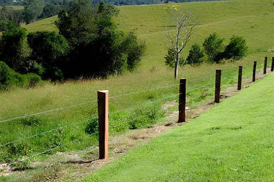 A Wooden Fence Surrounds A Grassy Field With Trees In The Background — John Stark Fencing In Bli Bli, QLD