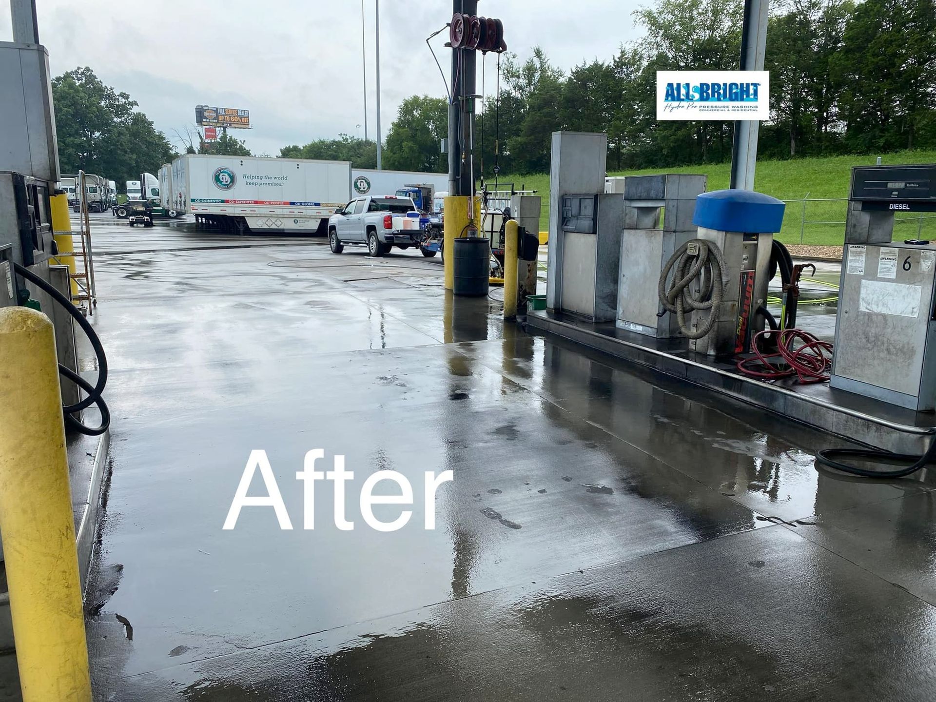 A picture of a gas station before and after being cleaned