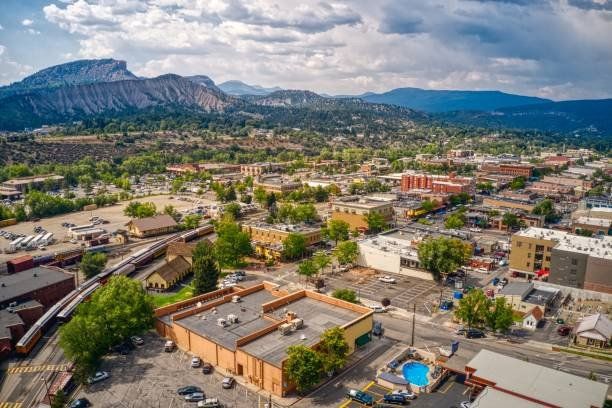 an aerial view of downtown Durango, Colorado