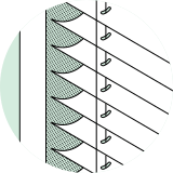 a drawing of a row of aluminum blinds on a wall .